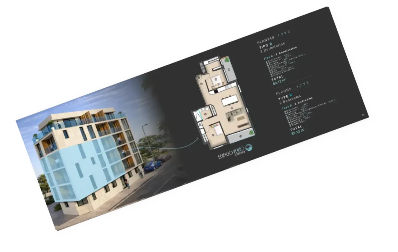 Type B two-bedroom floor plan — 89 m² with two bedrooms and open-plan living